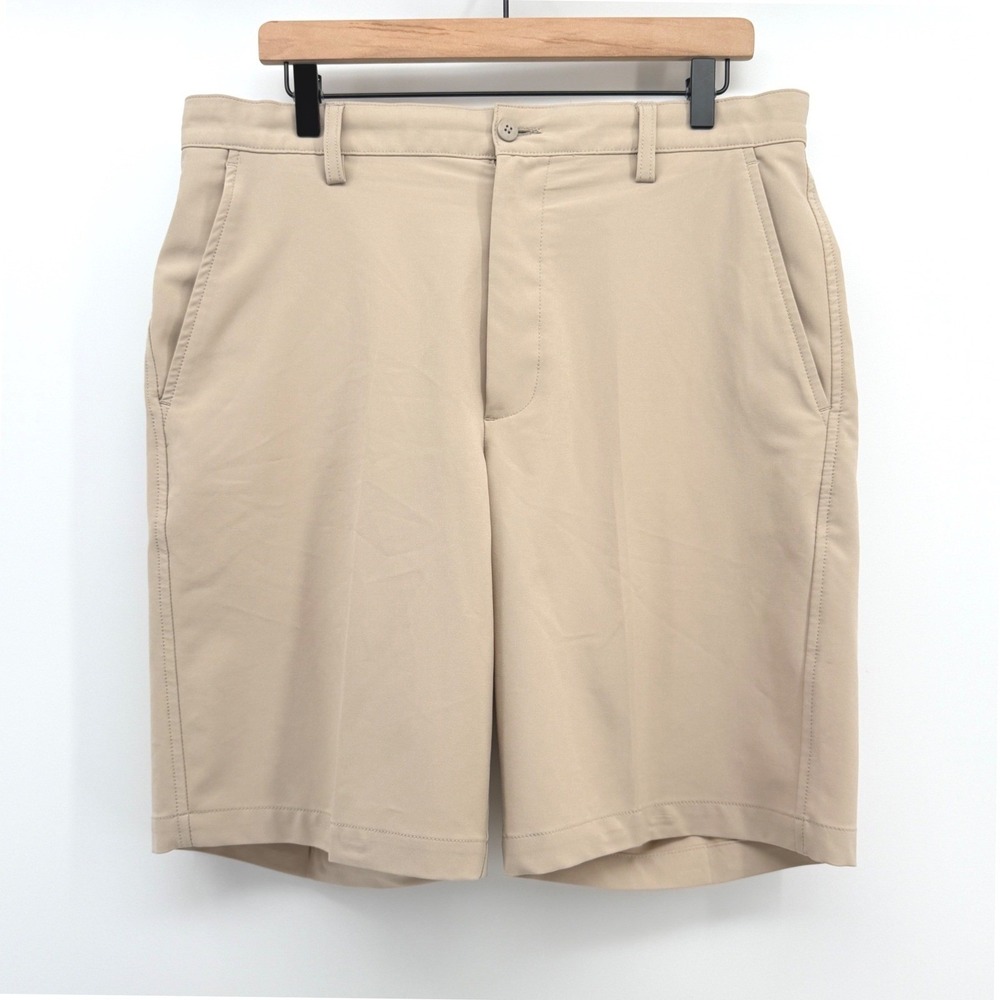 FootJoy Golf Shorts Mens 34x10" Tan Khaki Stretch Flat Front Long Casual Sporty
